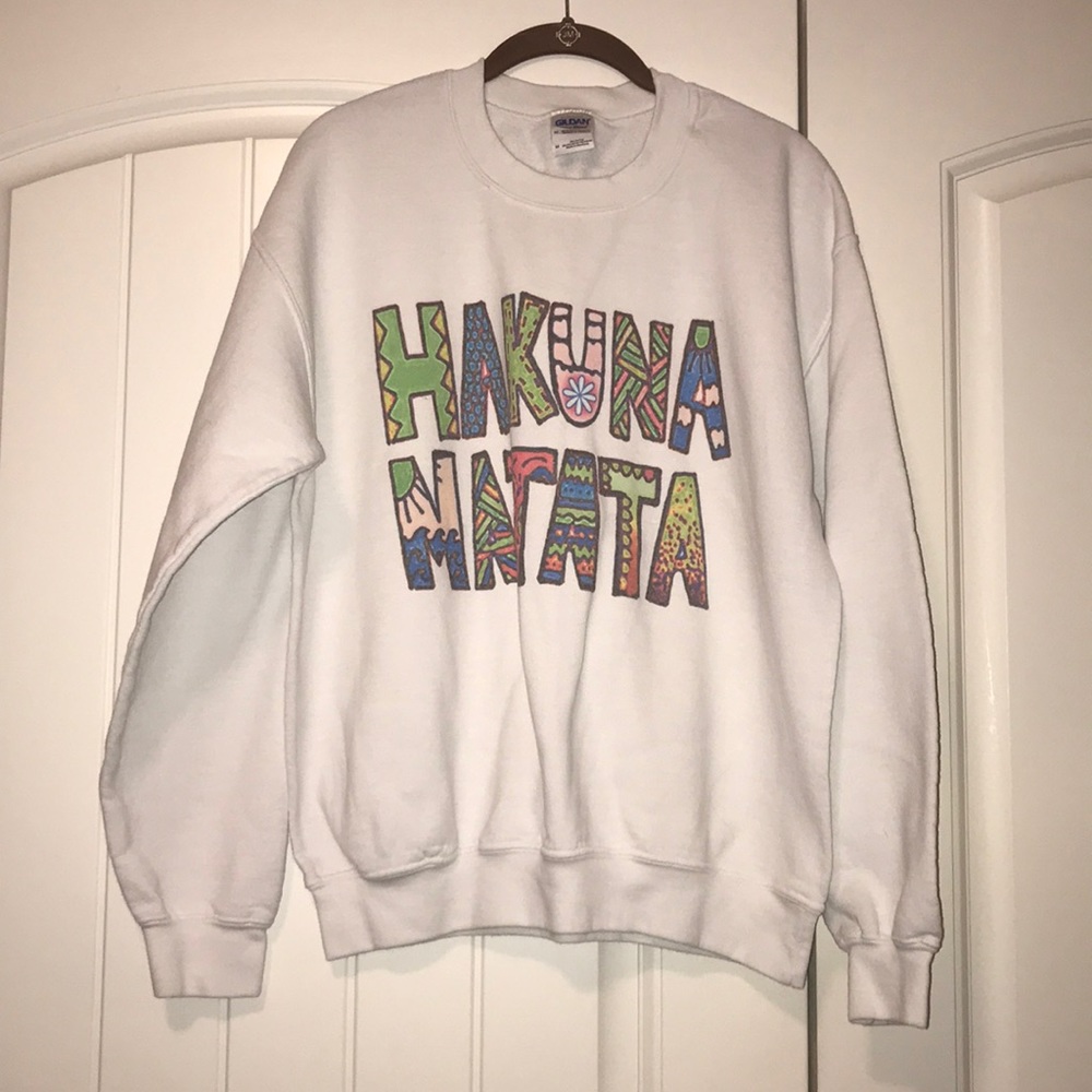 Gildan White Hakuna Matata Crewneck Sweatshirt